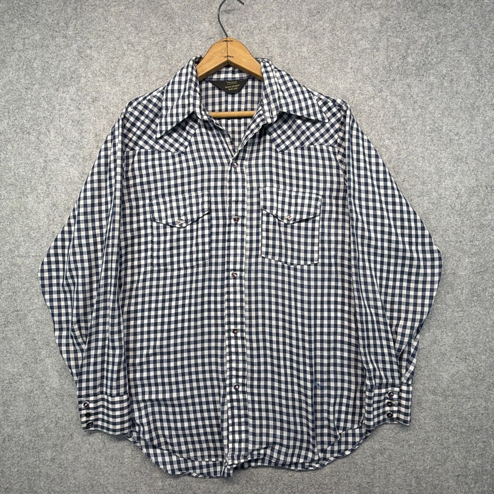 Vintage 70s Sears Western Wear Shirt Mens Large Pearl Snap Dagger Collar